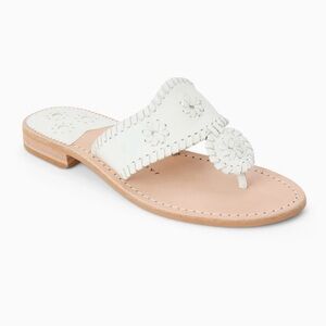Jack Rogers White Leather Floral Toe-Ring Slide Sandal